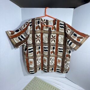 Modern Essentials VTG XL Floral SS Pullover Top Multi Brown Shades P2P 24" L 26"
